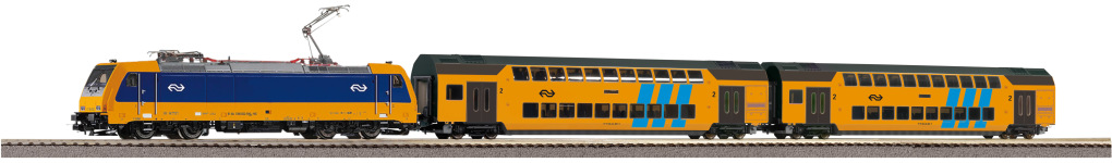 PIKO 97939 - H0 Start-Set Elektrolok und 2 Doppelstockwagen mit Bettung Personenzug der NS; Ep. V